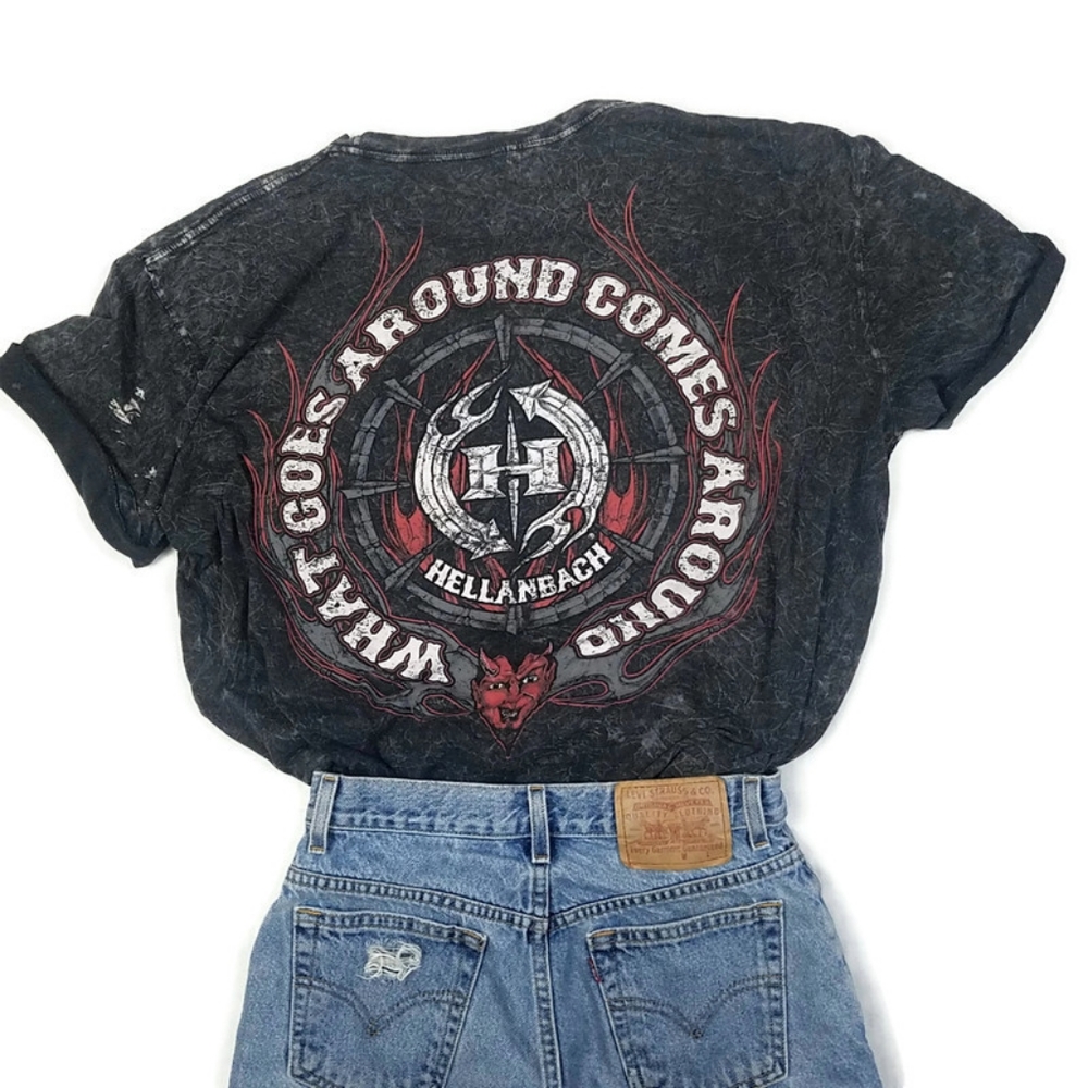 Hellanbach Rare Motor Acid Wash Biker Top - Picture 2 of 8